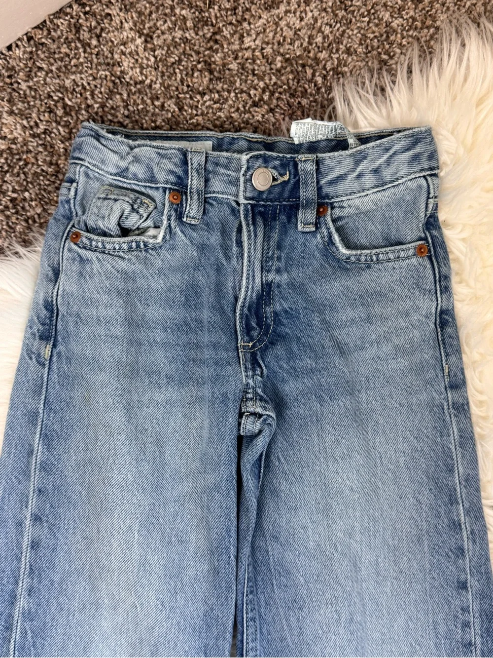 Girls Zara Classic Light Wash Straight Leg Jeans - Blue